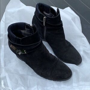 Aquatalia Black Suede Covered Wedge Booties size 7